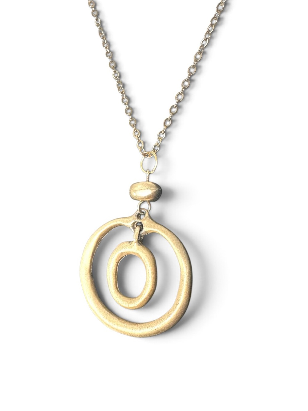 💛 Brushed Gold Tone Open Circles Pendant Necklace
